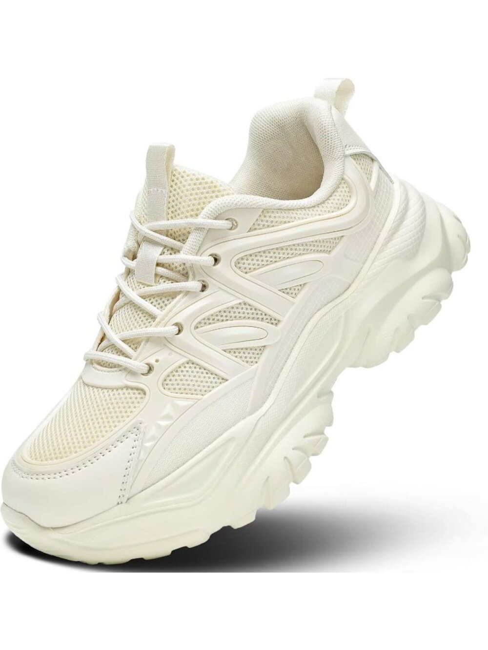 Women's Beige Fashion Athletic Chunky Lightweight Soft Sole Walking Sneakers
